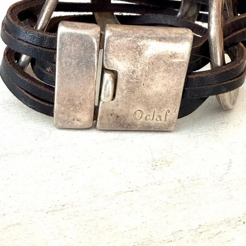 Oclaf Portugal Men’s Silver Plated Leather Multi Strand Bracelet